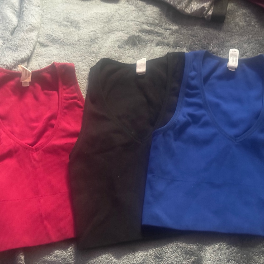 Women's V-Neck Tops - berry , Black x2, and Blue